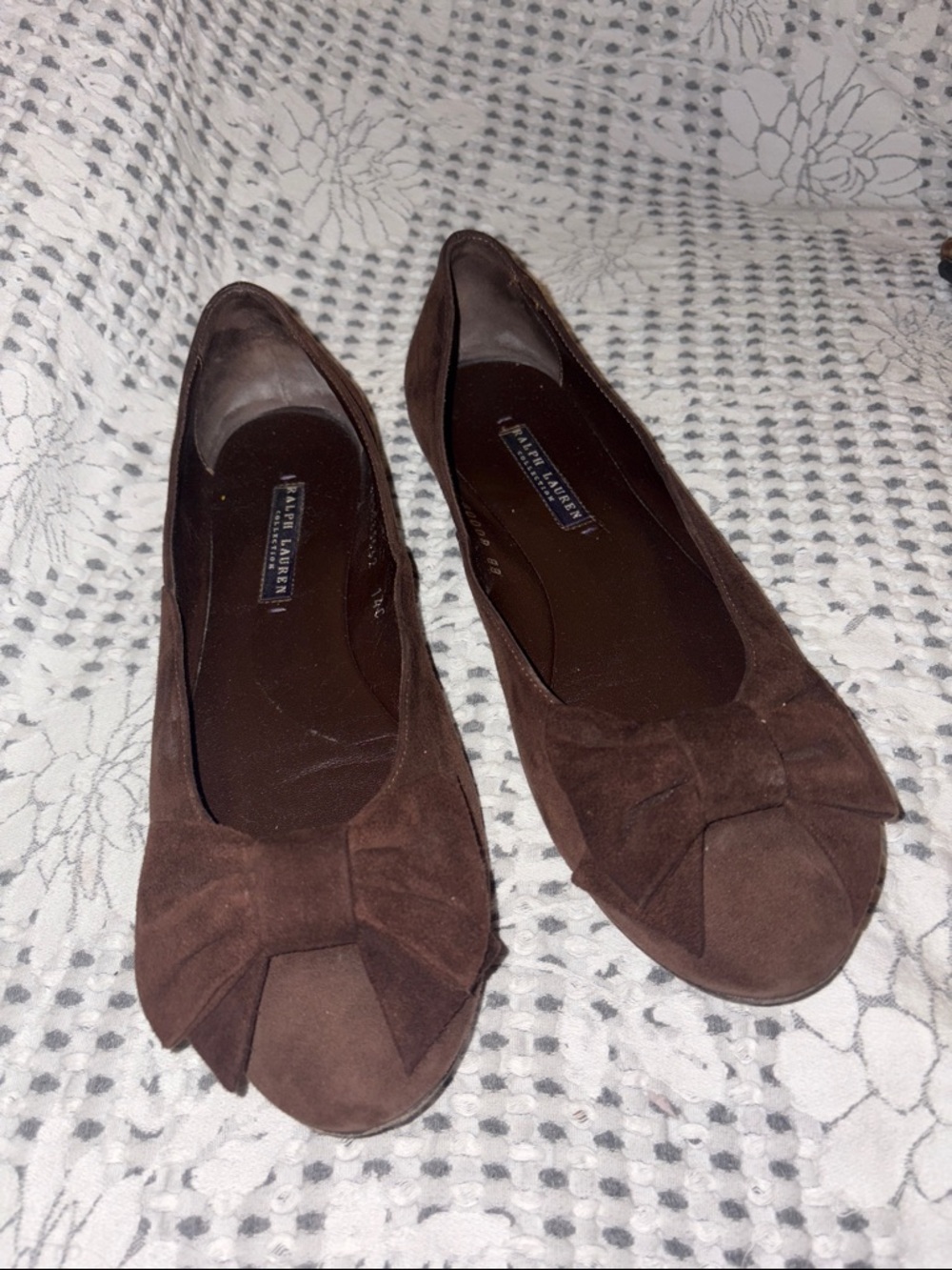 Ralph Lauren Dark Brown Suede Bow Flats size 8